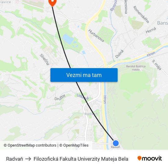 Radvaň to Filozofická Fakulta Univerzity Mateja Bela map