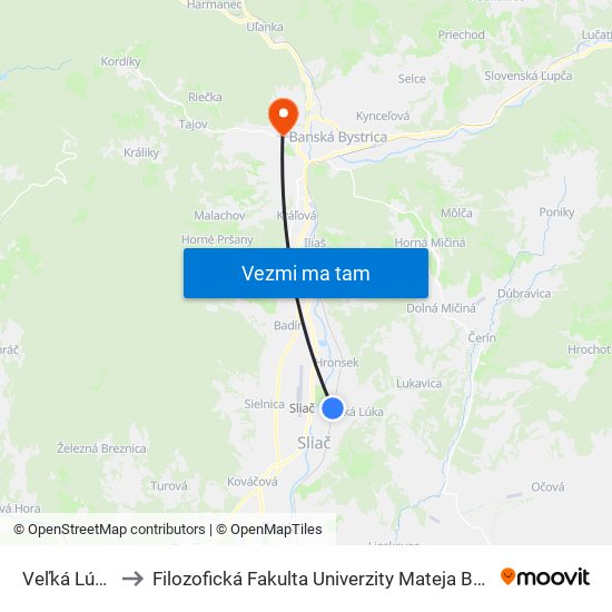 Veľká Lúka to Filozofická Fakulta Univerzity Mateja Bela map