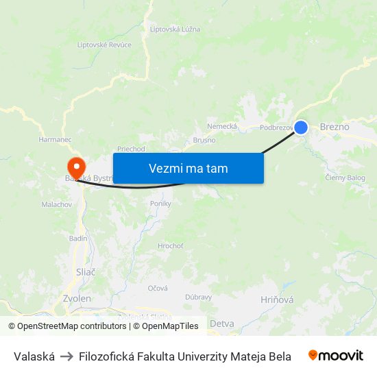 Valaská to Filozofická Fakulta Univerzity Mateja Bela map