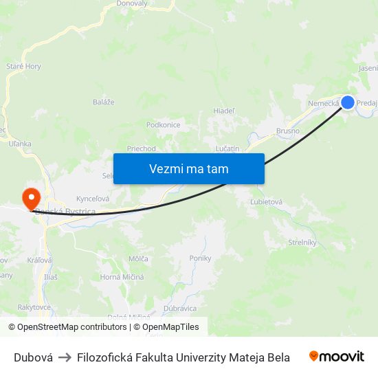 Dubová to Filozofická Fakulta Univerzity Mateja Bela map