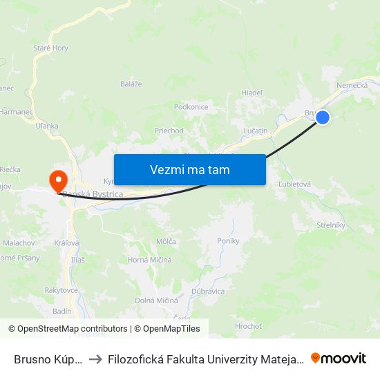 Brusno Kúpele to Filozofická Fakulta Univerzity Mateja Bela map