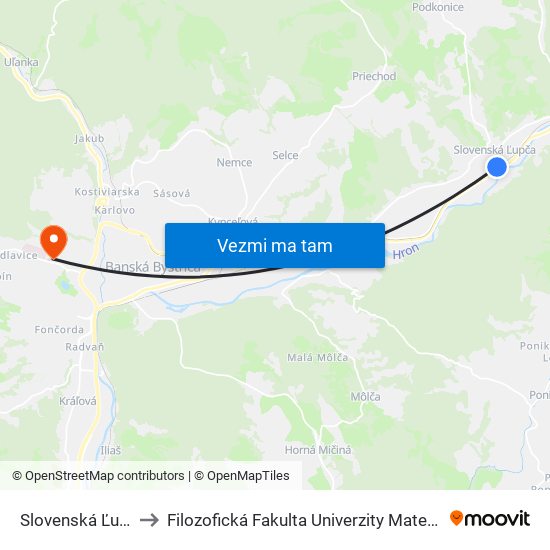 Slovenská Ľupča to Filozofická Fakulta Univerzity Mateja Bela map