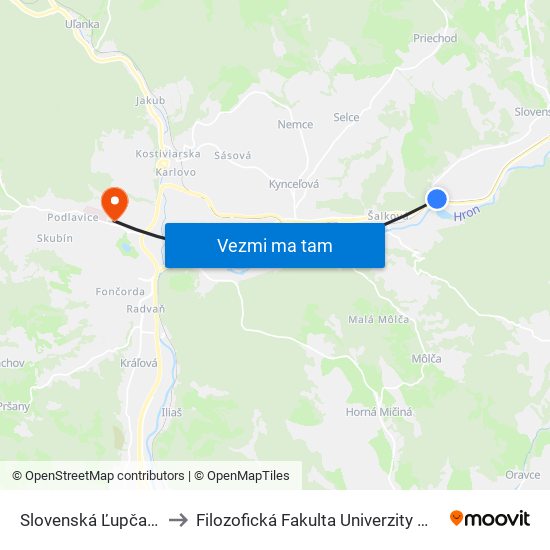 Slovenská Ľupča-Príboj to Filozofická Fakulta Univerzity Mateja Bela map