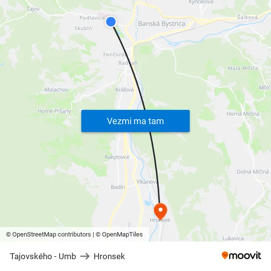 Tajovského - Umb to Hronsek map