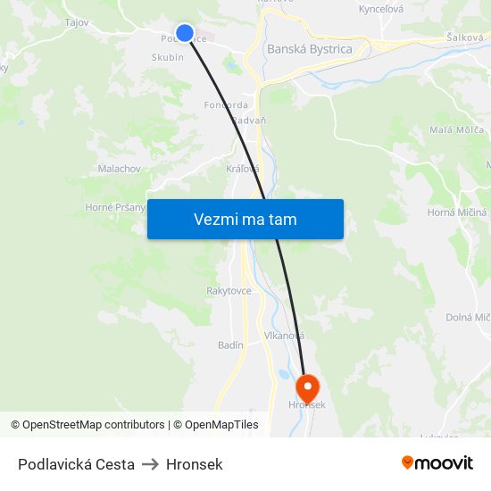 Podlavická Cesta to Hronsek map