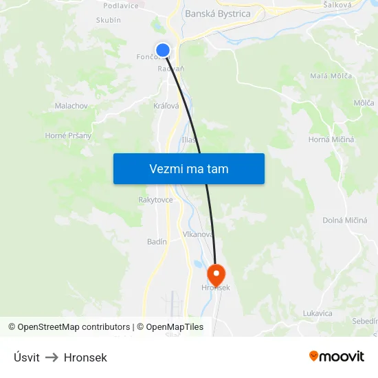 Úsvit to Hronsek map