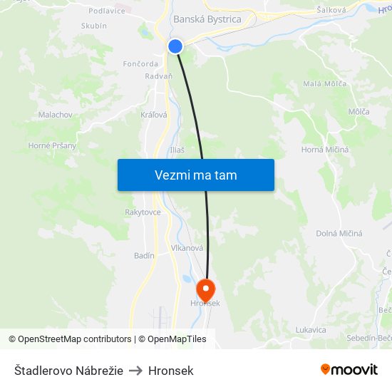 Štadlerovo Nábrežie to Hronsek map