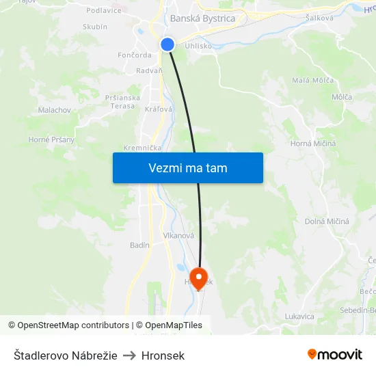 Štadlerovo Nábrežie to Hronsek map