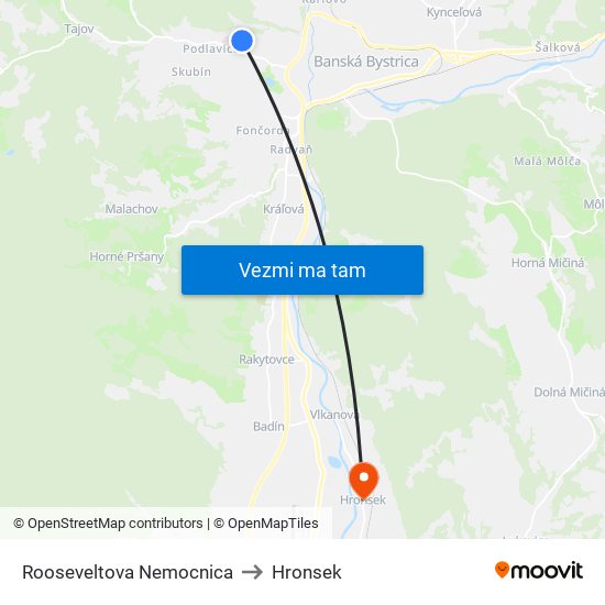 Rooseveltova Nemocnica to Hronsek map