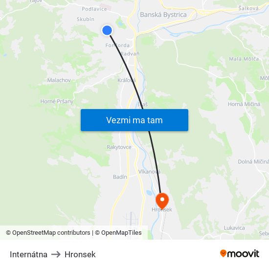 Internátna to Hronsek map