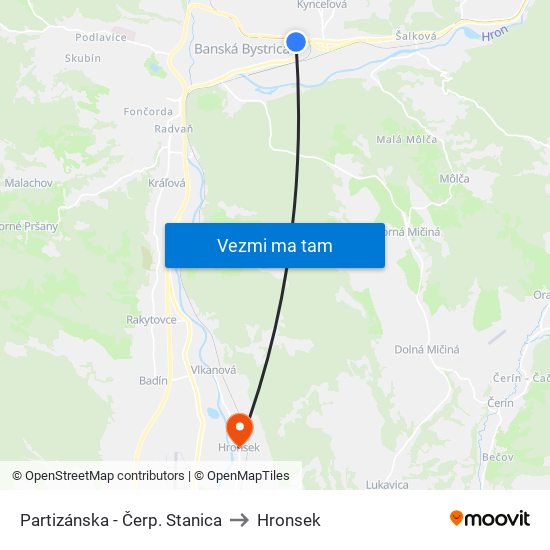 Partizánska - Čerp. Stanica to Hronsek map