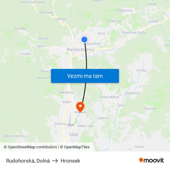 Rudohorská, Dolná to Hronsek map