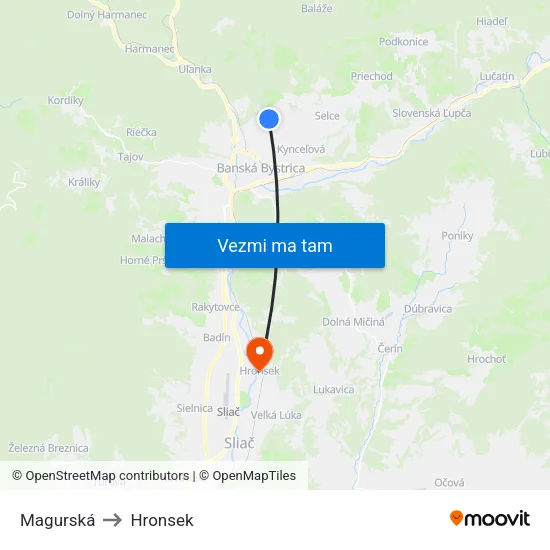 Magurská to Hronsek map