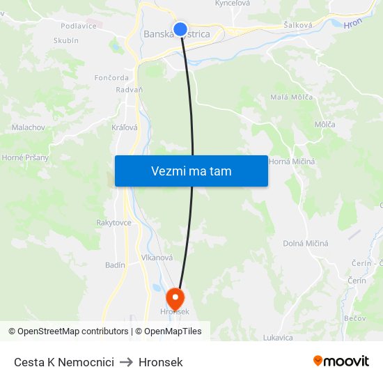 Cesta K Nemocnici to Hronsek map