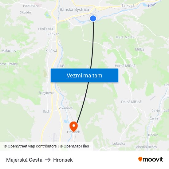 Majerská Cesta to Hronsek map