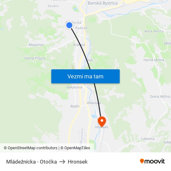 Mládežnícka - Otočka to Hronsek map