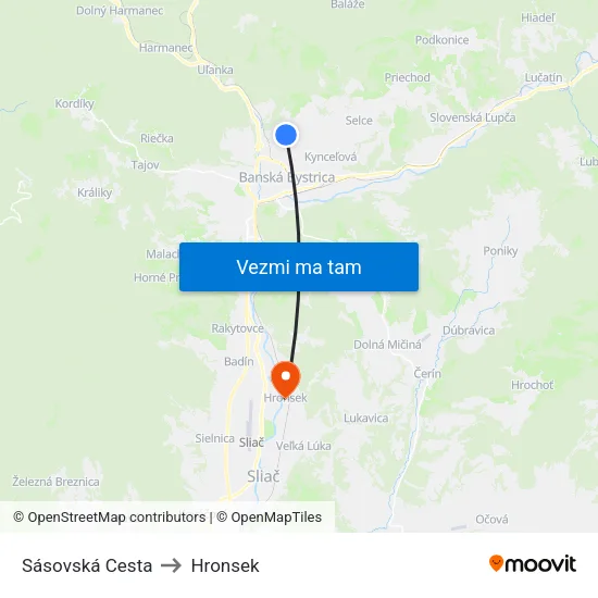Sásovská Cesta to Hronsek map