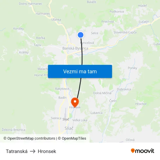 Tatranská to Hronsek map