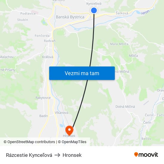 Rázcestie Kynceľová to Hronsek map