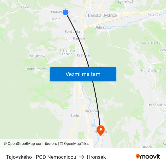 Tajovského - POD Nemocnicou to Hronsek map