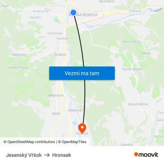 Jesenský Vŕšok to Hronsek map