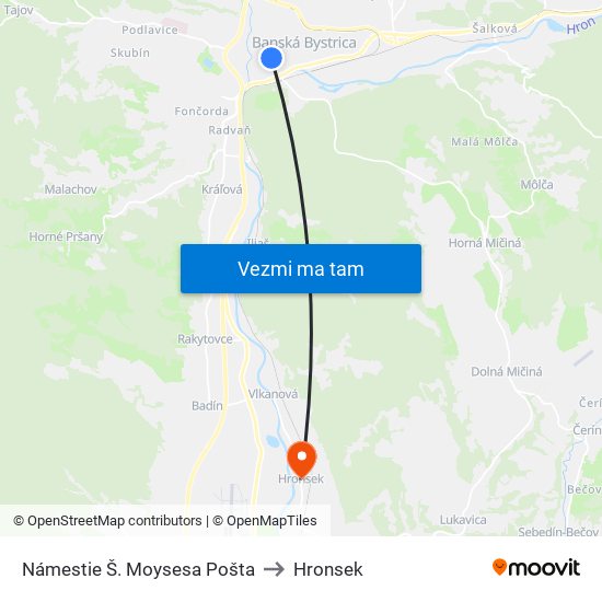 Námestie Š. Moysesa Pošta to Hronsek map