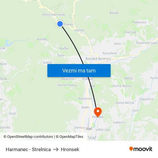 Harmanec - Strelnica to Hronsek map