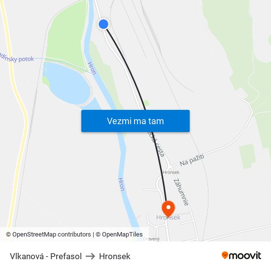 Vlkanová - Prefasol to Hronsek map