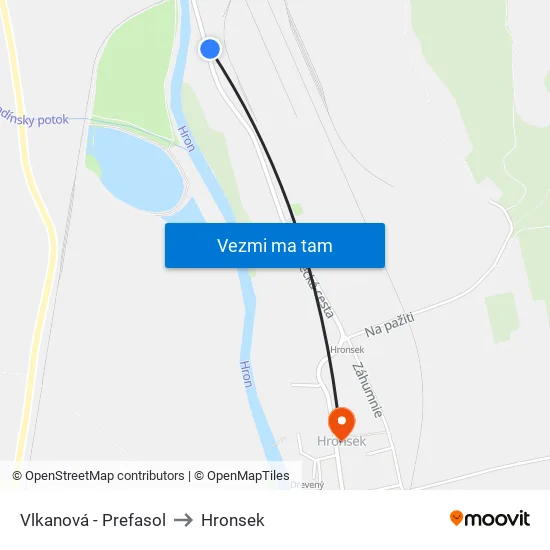 Vlkanová - Prefasol to Hronsek map