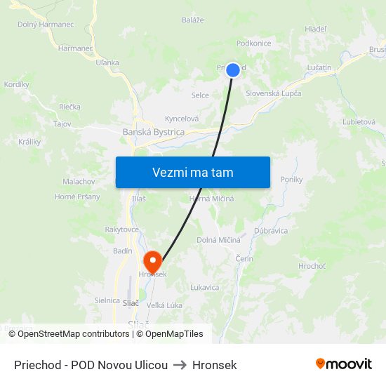 Priechod - POD Novou Ulicou to Hronsek map