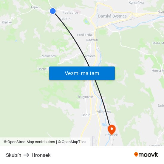 Skubín to Hronsek map