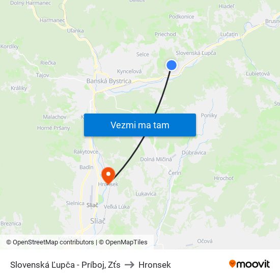 Slovenská Ľupča - Príboj, Zťs to Hronsek map