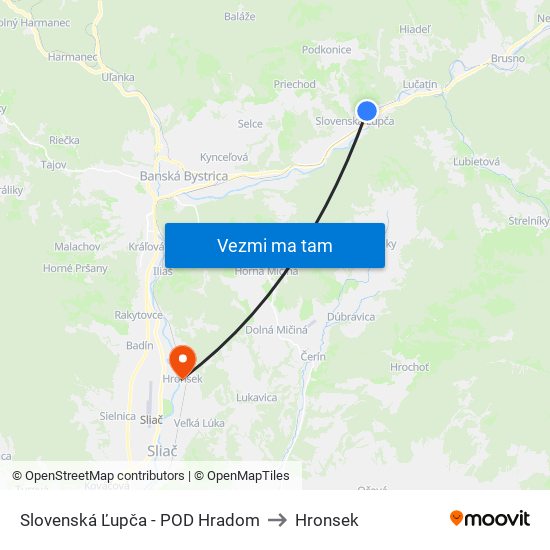 Slovenská Ľupča - POD Hradom to Hronsek map