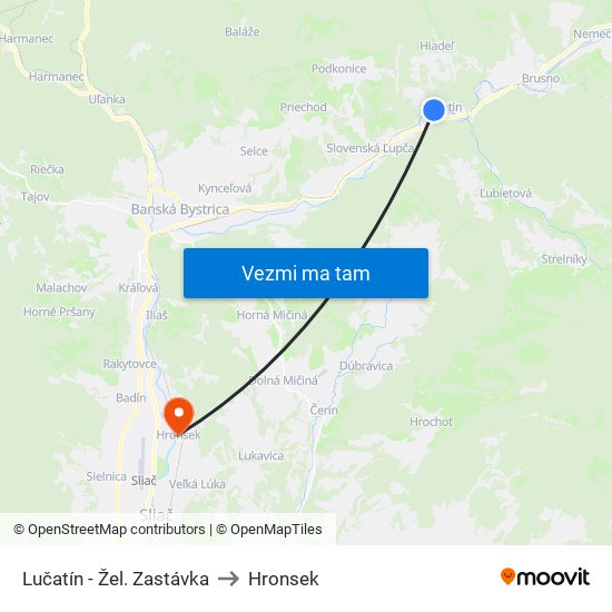 Lučatín - Žel. Zastávka to Hronsek map