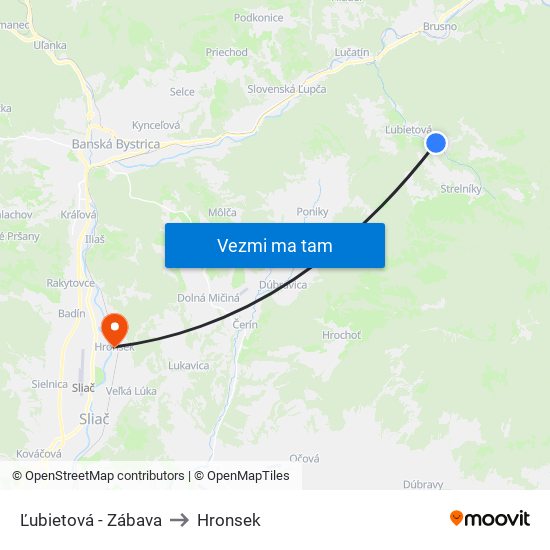 Ľubietová - Zábava to Hronsek map