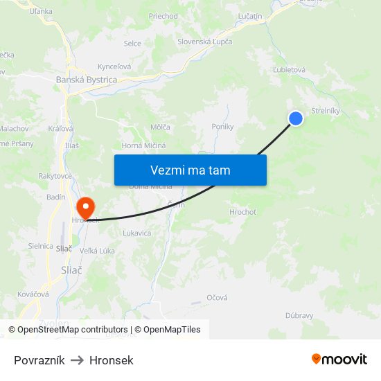 Povrazník to Hronsek map