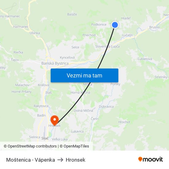 Moštenica - Vápenka to Hronsek map