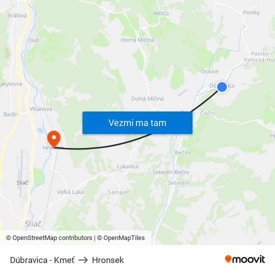 Dúbravica - Kmeť to Hronsek map