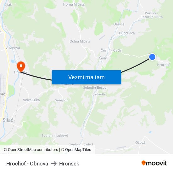 Hrochoť - Obnova to Hronsek map