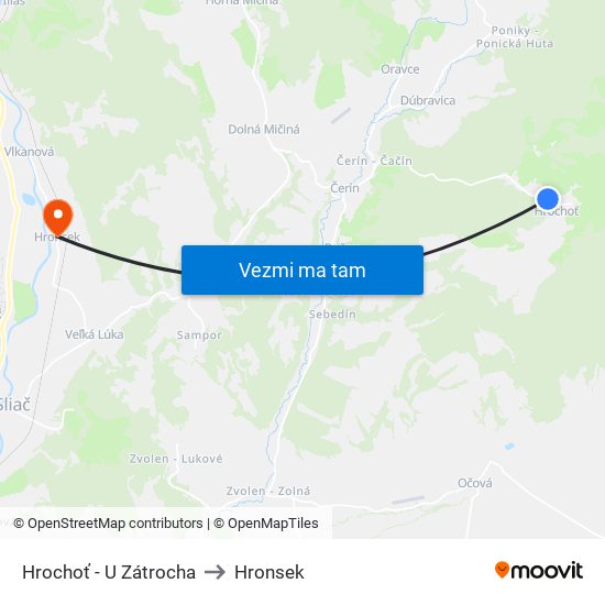 Hrochoť - U Zátrocha to Hronsek map