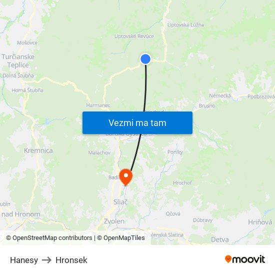 Hanesy to Hronsek map