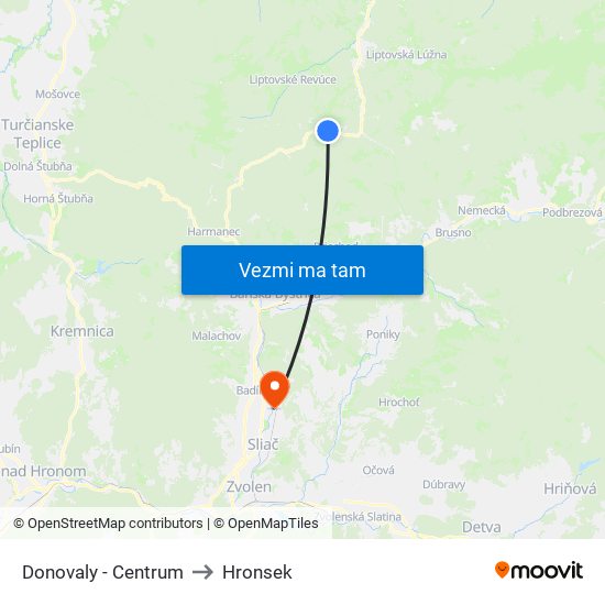 Donovaly - Centrum to Hronsek map