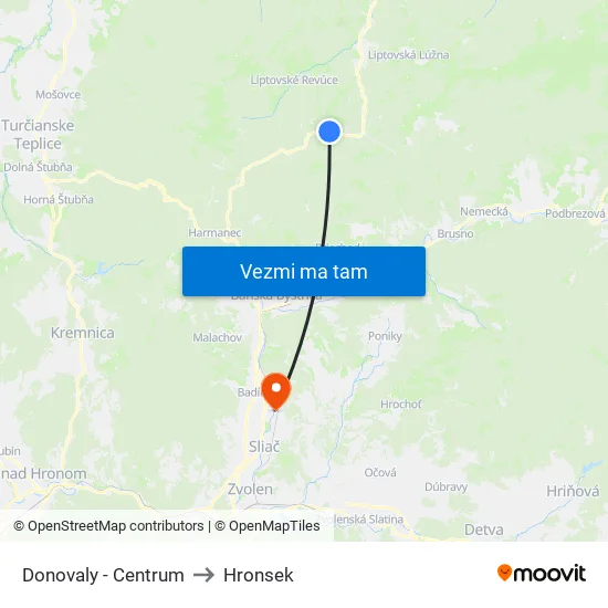 Donovaly - Centrum to Hronsek map