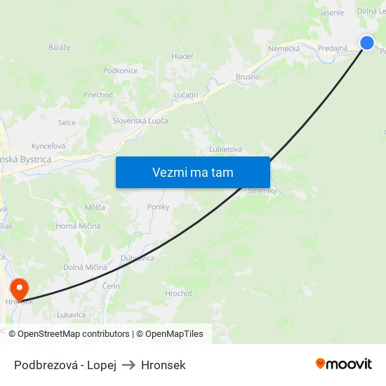 Podbrezová - Lopej to Hronsek map