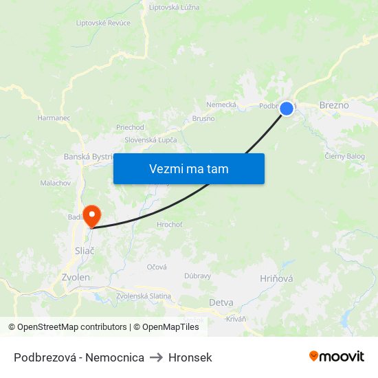 Podbrezová - Nemocnica to Hronsek map