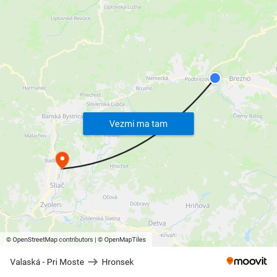 Valaská - Pri Moste to Hronsek map