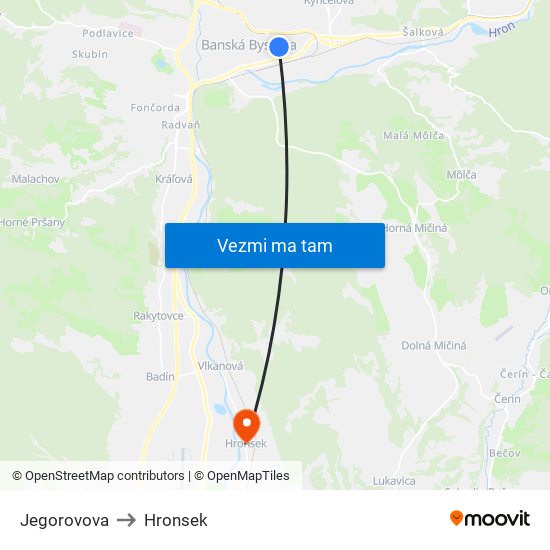 Jegorovova to Hronsek map