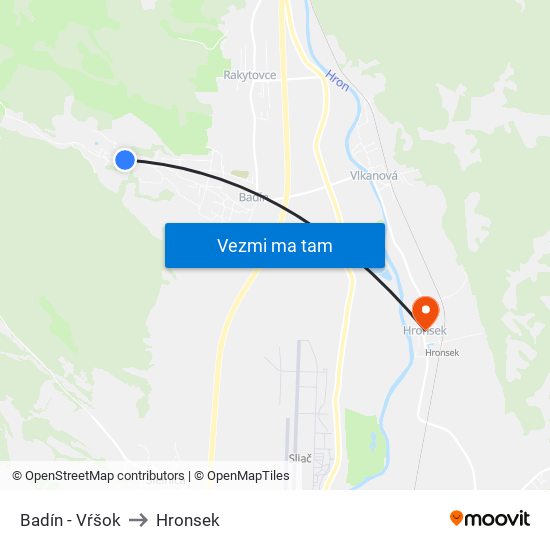 Badín - Vŕšok to Hronsek map