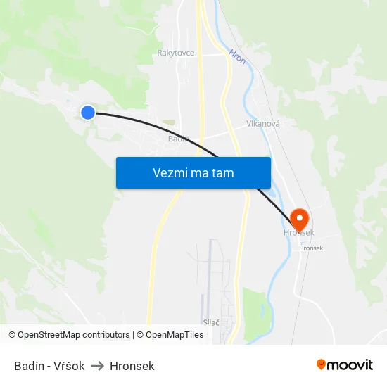 Badín - Vŕšok to Hronsek map