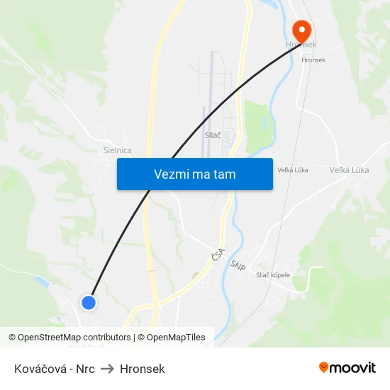 Kováčová - Nrc to Hronsek map